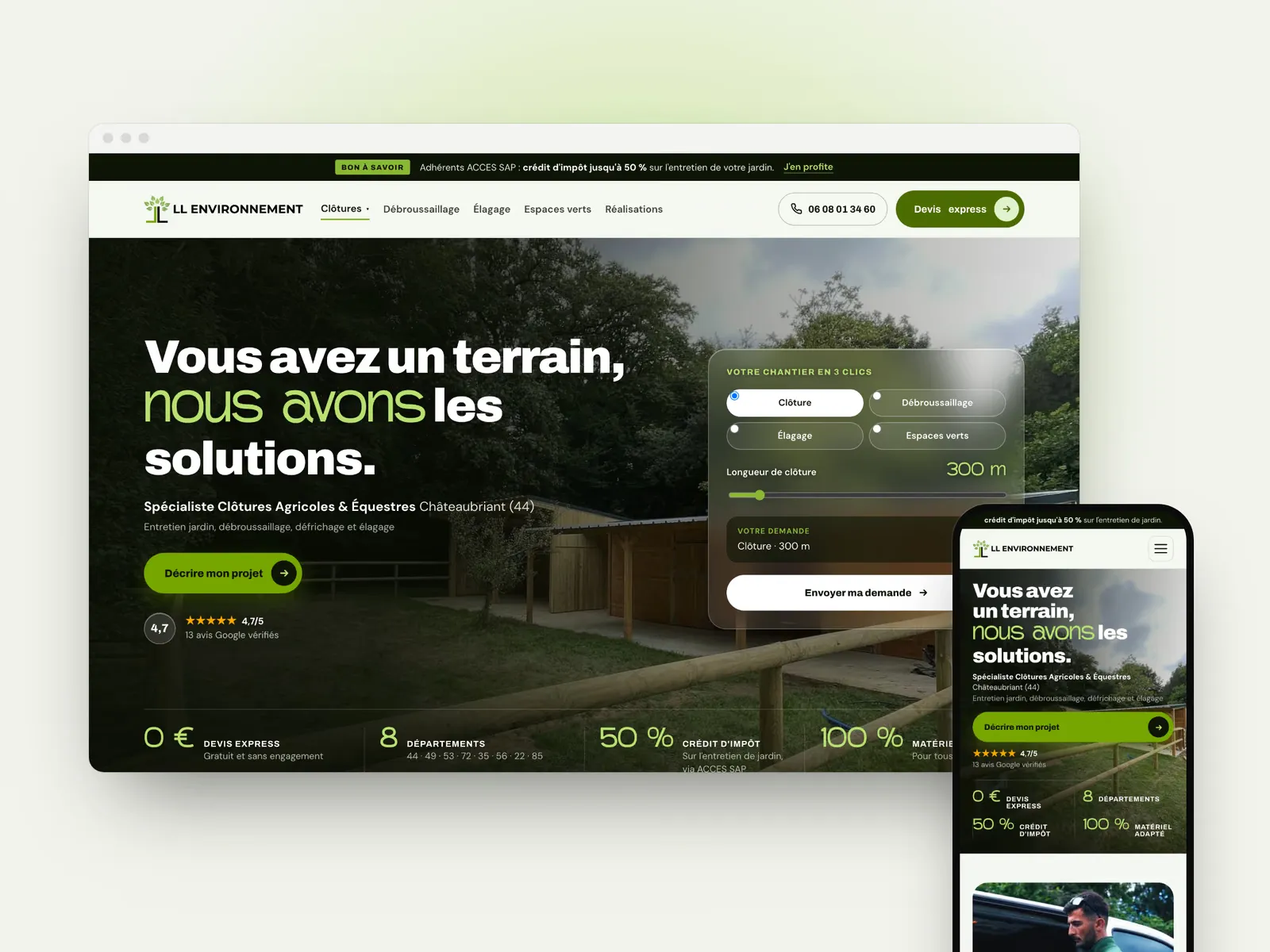 Site internet LL Environnement, spécialiste des clôtures agricoles et équestres à Châteaubriant