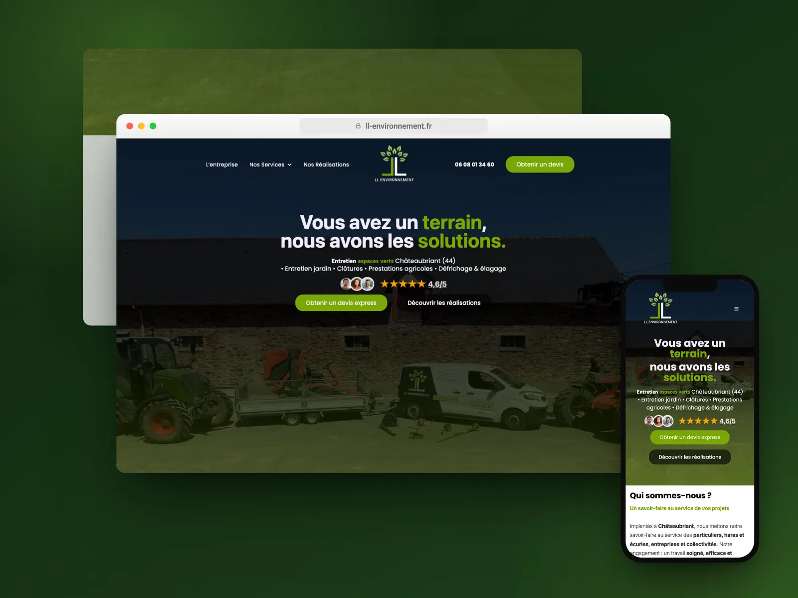 Site internet LL Environnement, entretien espaces verts à Châteaubriant
